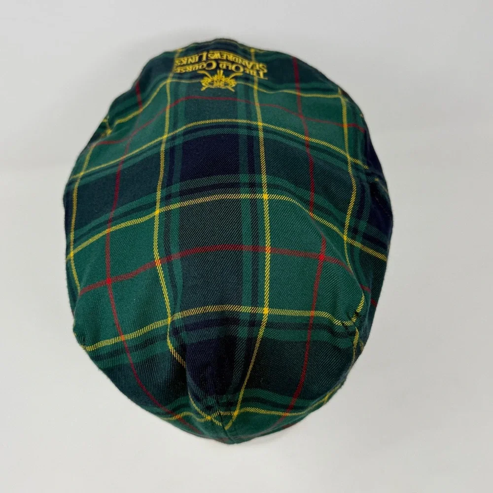 St Andrews Links Tartan Collection Green Plaid Flat Cap Golf Hat One Size